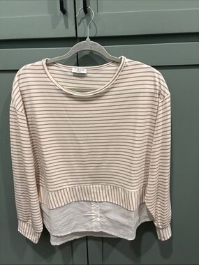 SUZY D Striped Beige & White Layered Top